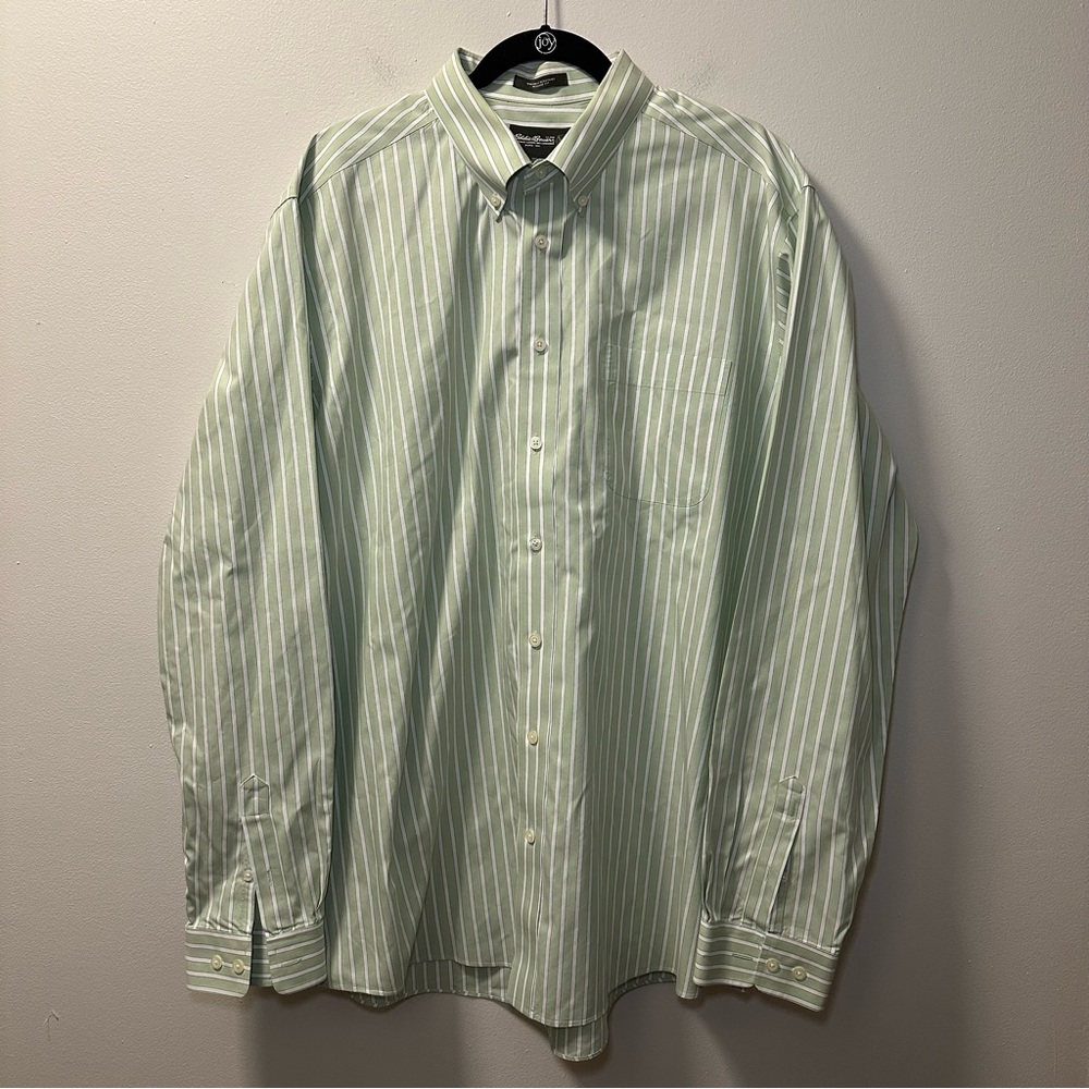 Eddie Bauer Men’s Green/White Stripe Long Sleeve Button Down Shirt Sz XLT